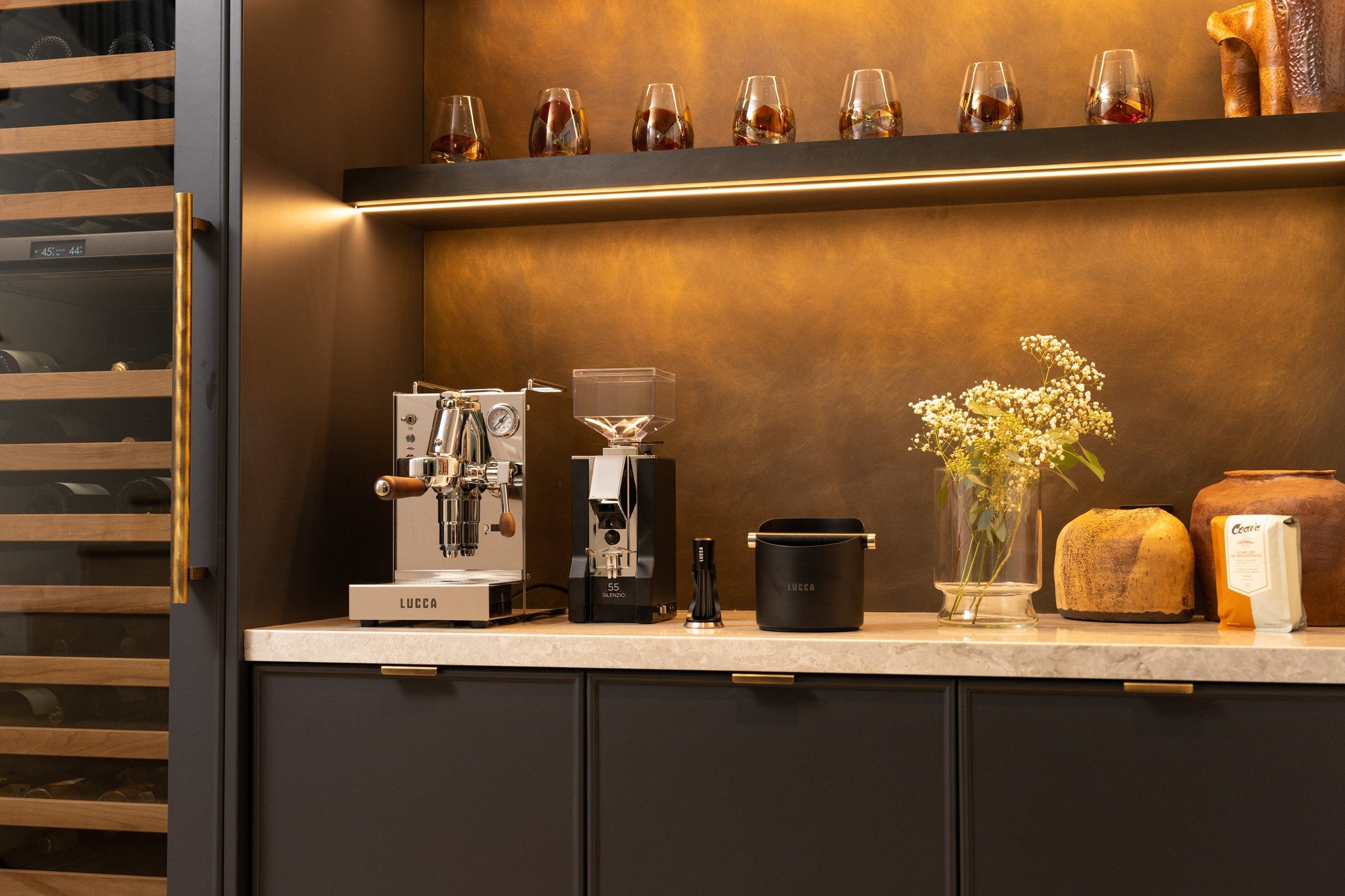 lucca solo espresso machine and eureka silenzio grinder